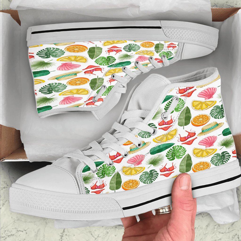 Shoes Hawaiian Leaves And Straw Hat High Top Shoes