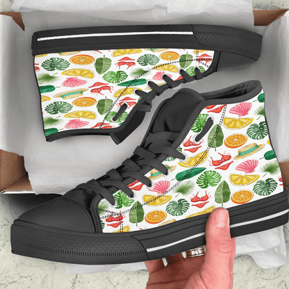 Shoes Hawaiian Leaves And Straw Hat High Top Shoes