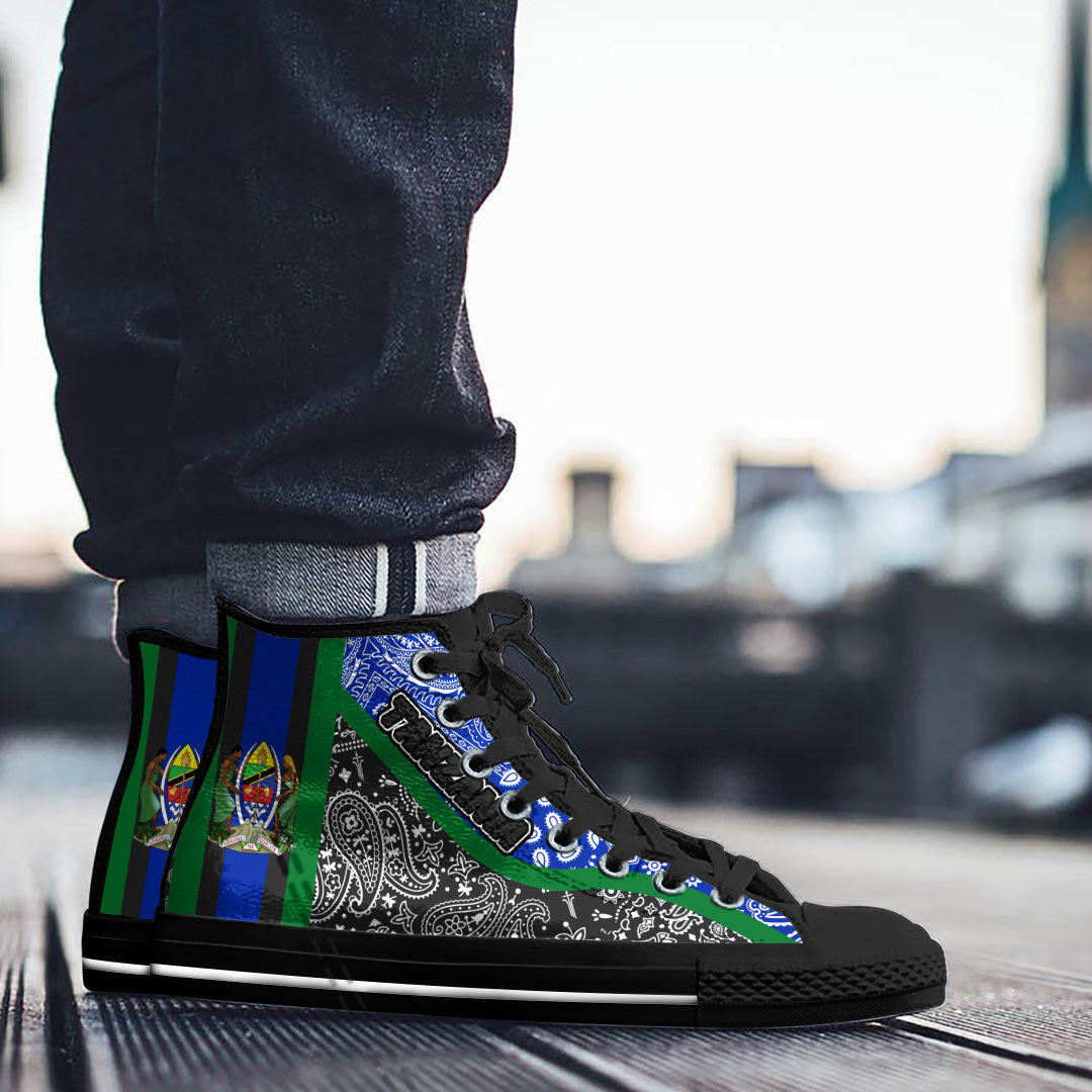 Shoes Tanzania Black Version High Top Shoes Paisley Bandana Special Style