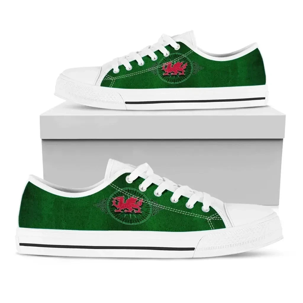 Wales Celtic Low Top Shoes Celtic Compass With Welsh Dragon