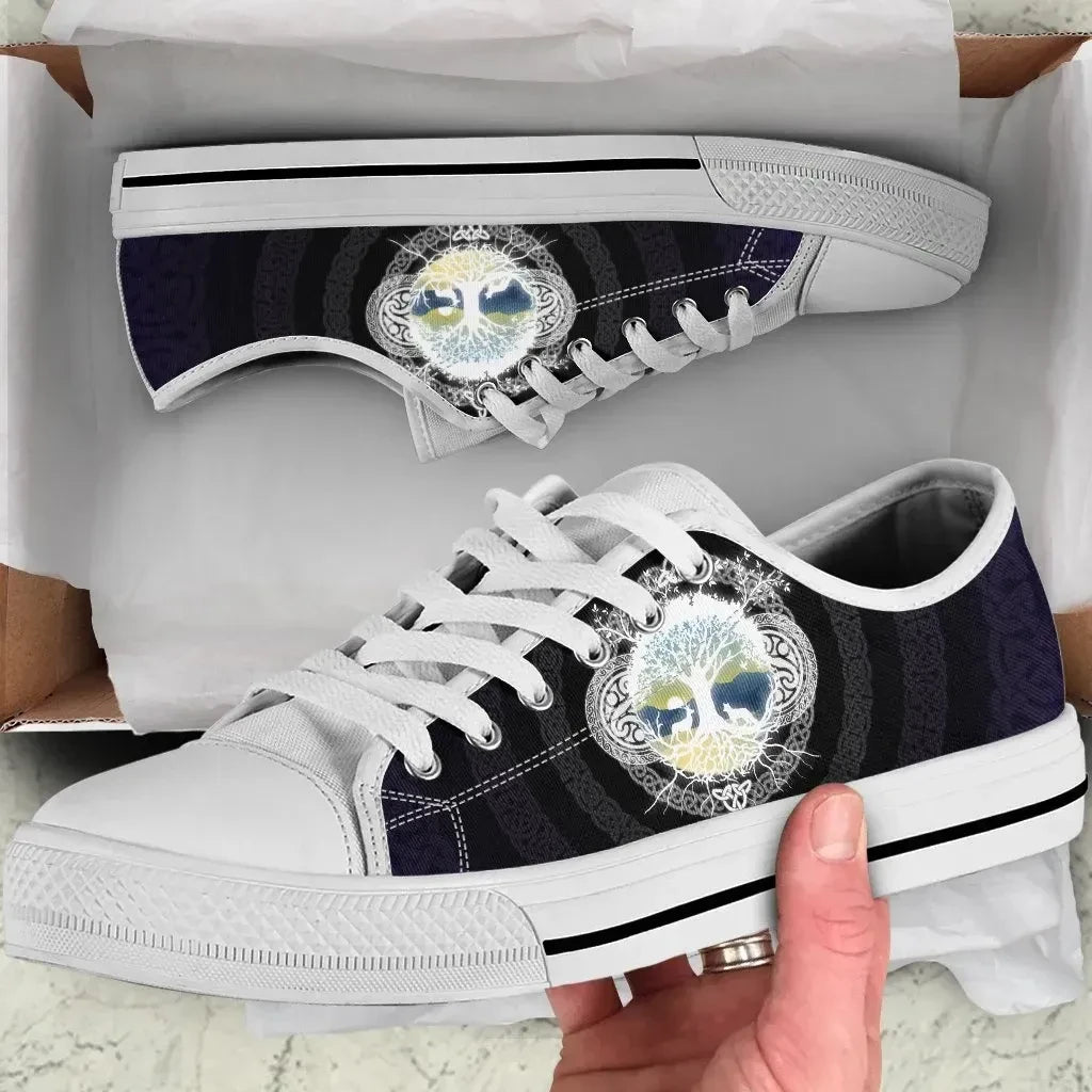 Celtic Tree Of Life Low Top Shoes Tree Of Life With Deer & Fox Dark Blue
