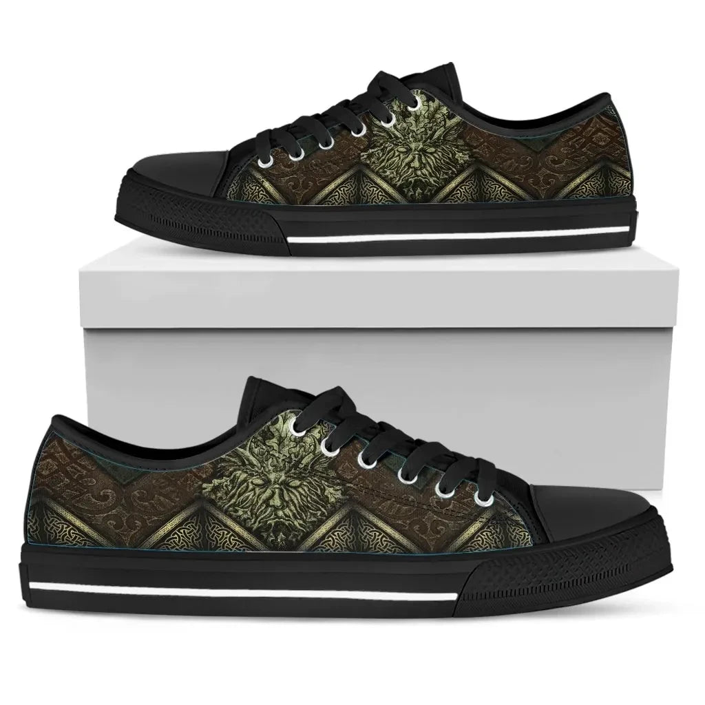 Celtic Green Man Low Top Shoes Vintage Green Man With Celtic Cross