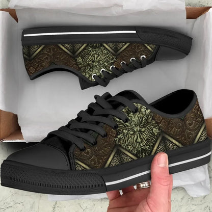 Celtic Green Man Low Top Shoes Vintage Green Man With Celtic Cross
