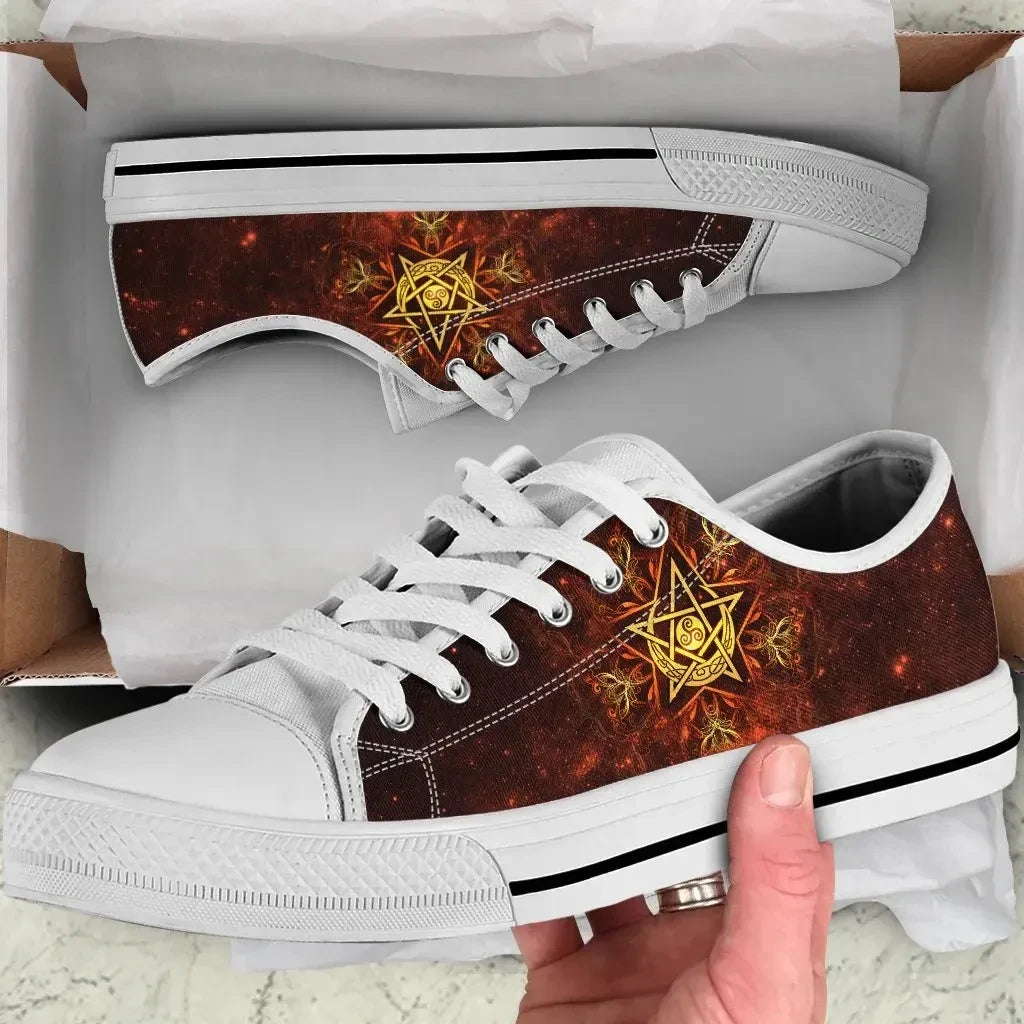 Celtic Wicca Low Top Shoes Celtic Triskelion Pentagram Moon