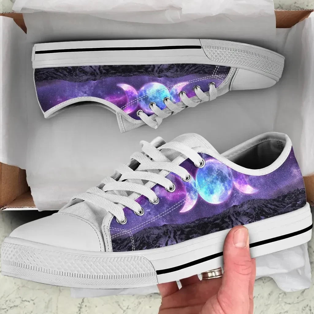 Celtic Wicca Low Top Shoes Triple Moon In Midnight