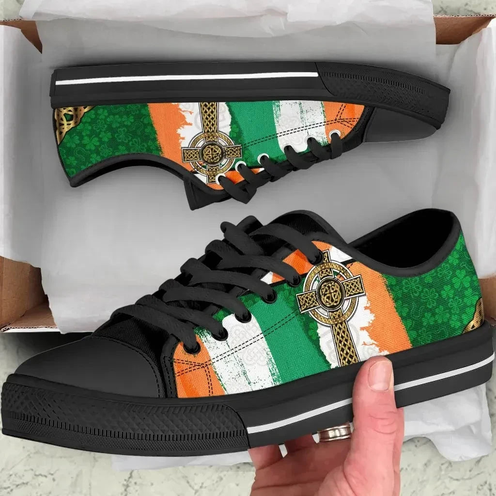 Celtic All Over Print Low Top Shoe Irish Shamrock With Celtic Cross
