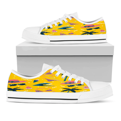 Shoes Summer Pattern Underwear,Coconut And Straw Hat Yellow Background Low Top Shoes