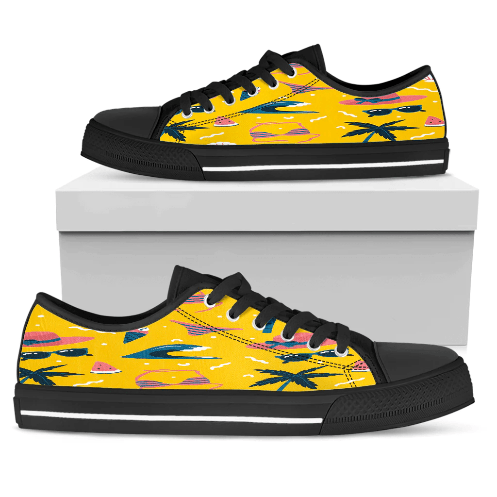 Shoes Summer Pattern Underwear,Coconut And Straw Hat Yellow Background Low Top Shoes