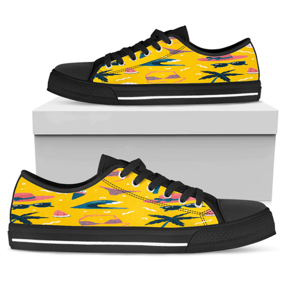 Shoes Summer Pattern Underwear,Coconut And Straw Hat Yellow Background Low Top Shoes