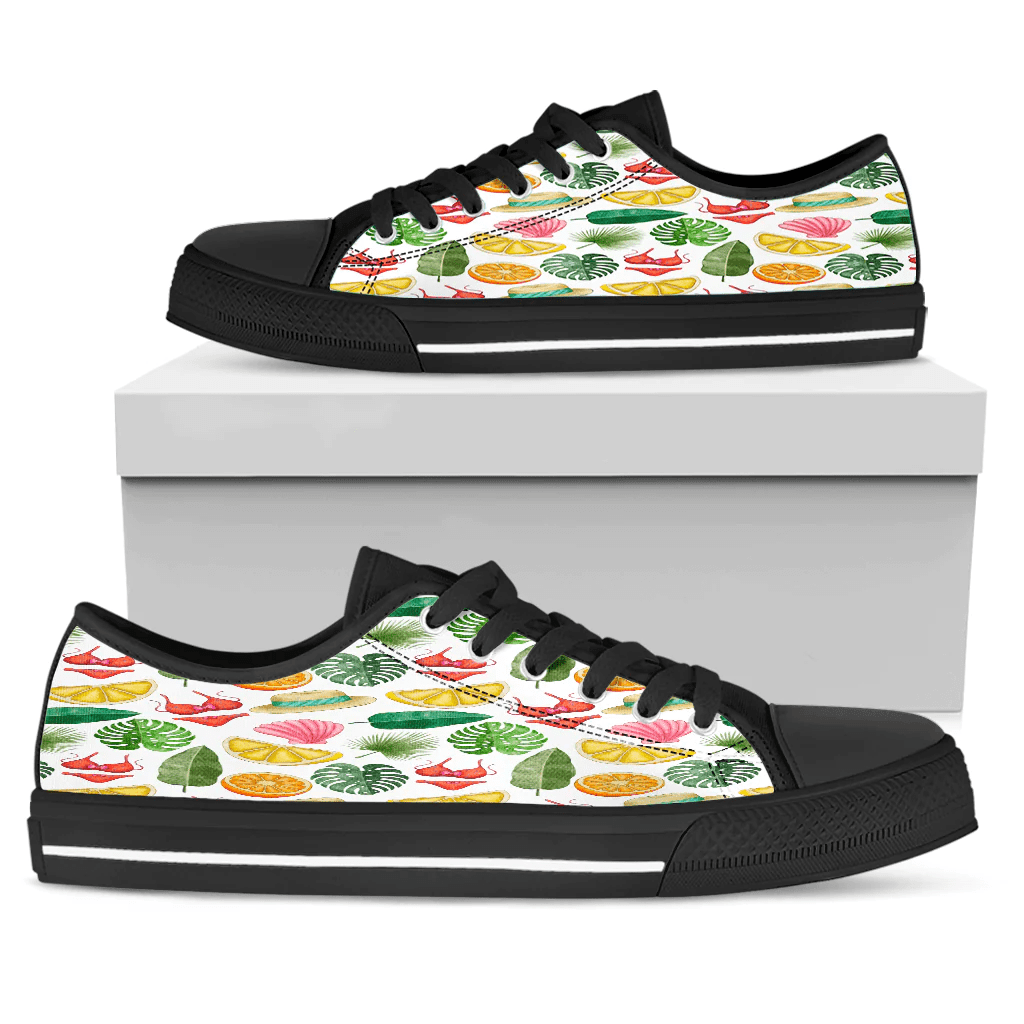 Shoes Hawaiian Leaves And Straw Hat Low Top Shoes