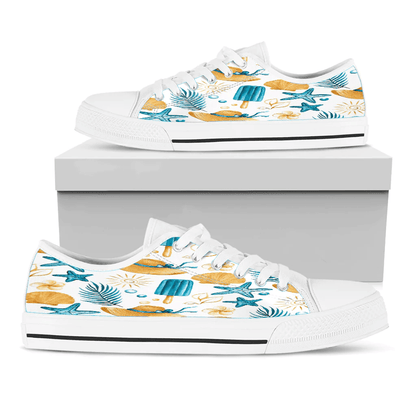 Shoes Summer Pattern Straw Hat And Marine Life Low Top Shoes