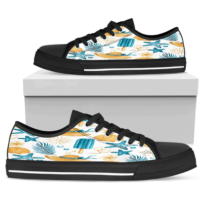 Shoes Summer Pattern Straw Hat And Marine Life Low Top Shoes