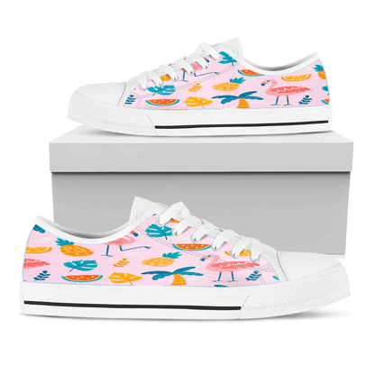 Shoes Summer Pattern Flamingo Pink Background Low Top Shoes