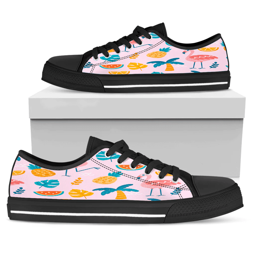 Shoes Summer Pattern Flamingo Pink Background Low Top Shoes