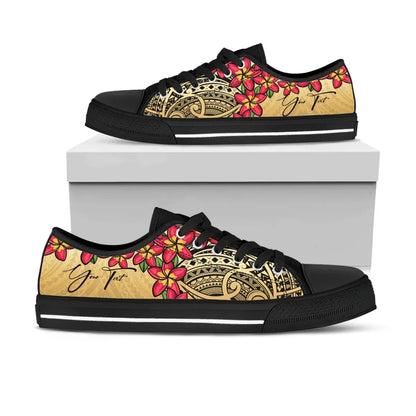 Custom Polynesian Plumeria Gold Low Top Shoes Personal Signature