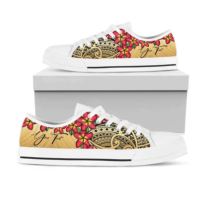 Custom Polynesian Plumeria Gold Low Top Shoes Personal Signature