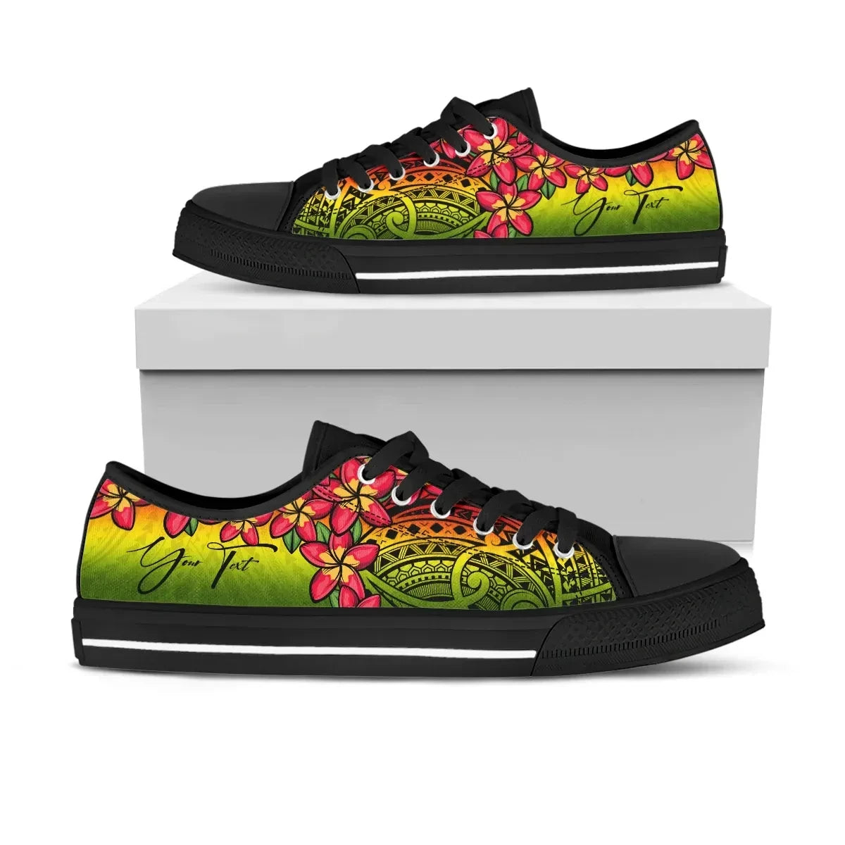 Custom Polynesian Plumeria Reggae Low Top Shoes Personal Signature