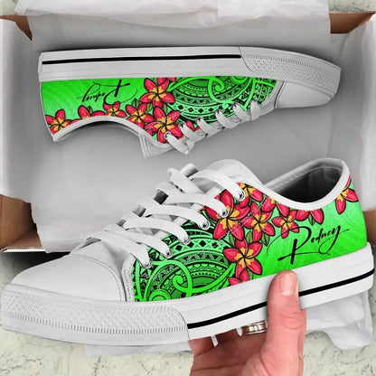 Custom Polynesian Plumeria Green Low Top Shoes Personal Signature