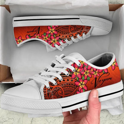 Custom Polynesian Plumeria Red Low Top Shoes Personal Signature