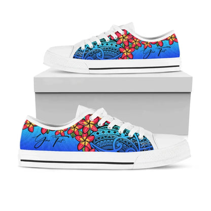 Custom Polynesian Plumeria Blue Low Top Shoes Personal Signature