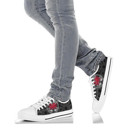 Wales Celtic Low Top Shoes Dragon With Celtic Cross Black