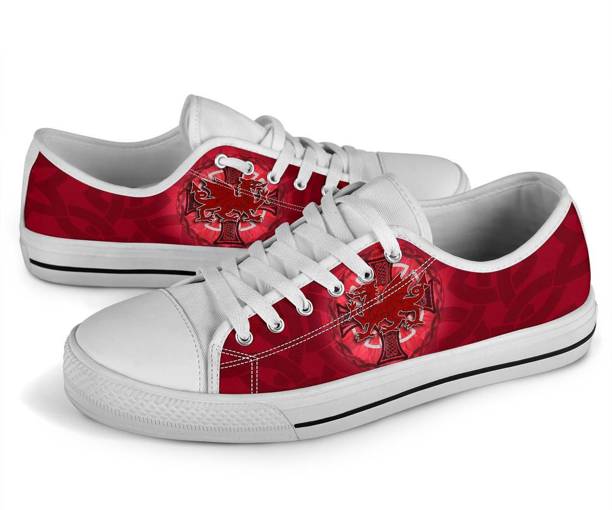 Wales Celtic Low Top Shoes Dragon With Celtic Cross Red