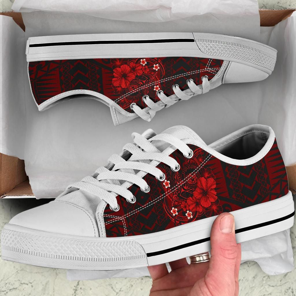 Polynesian Hawaii Low Top Shoe Humpback Whale With Hibiscus Red