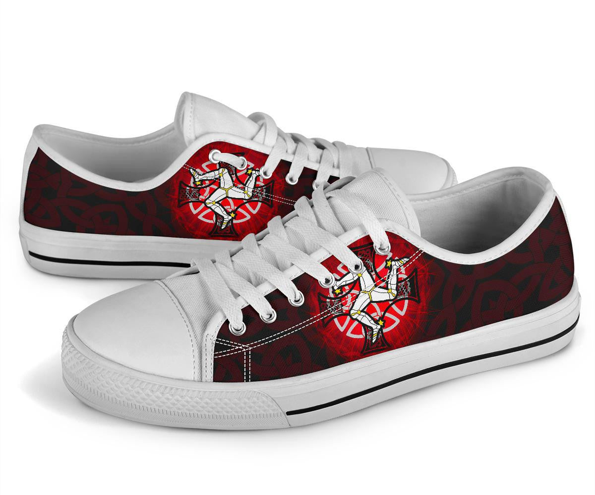 Isle Of Man Low Top Shoes Triskelion With Celtic Cross & Circle Red
