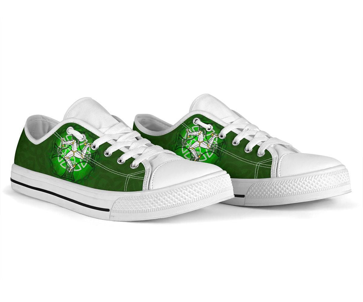 Isle Of Man Low Top Shoes Triskelion With Celtic Cross & Circle Green