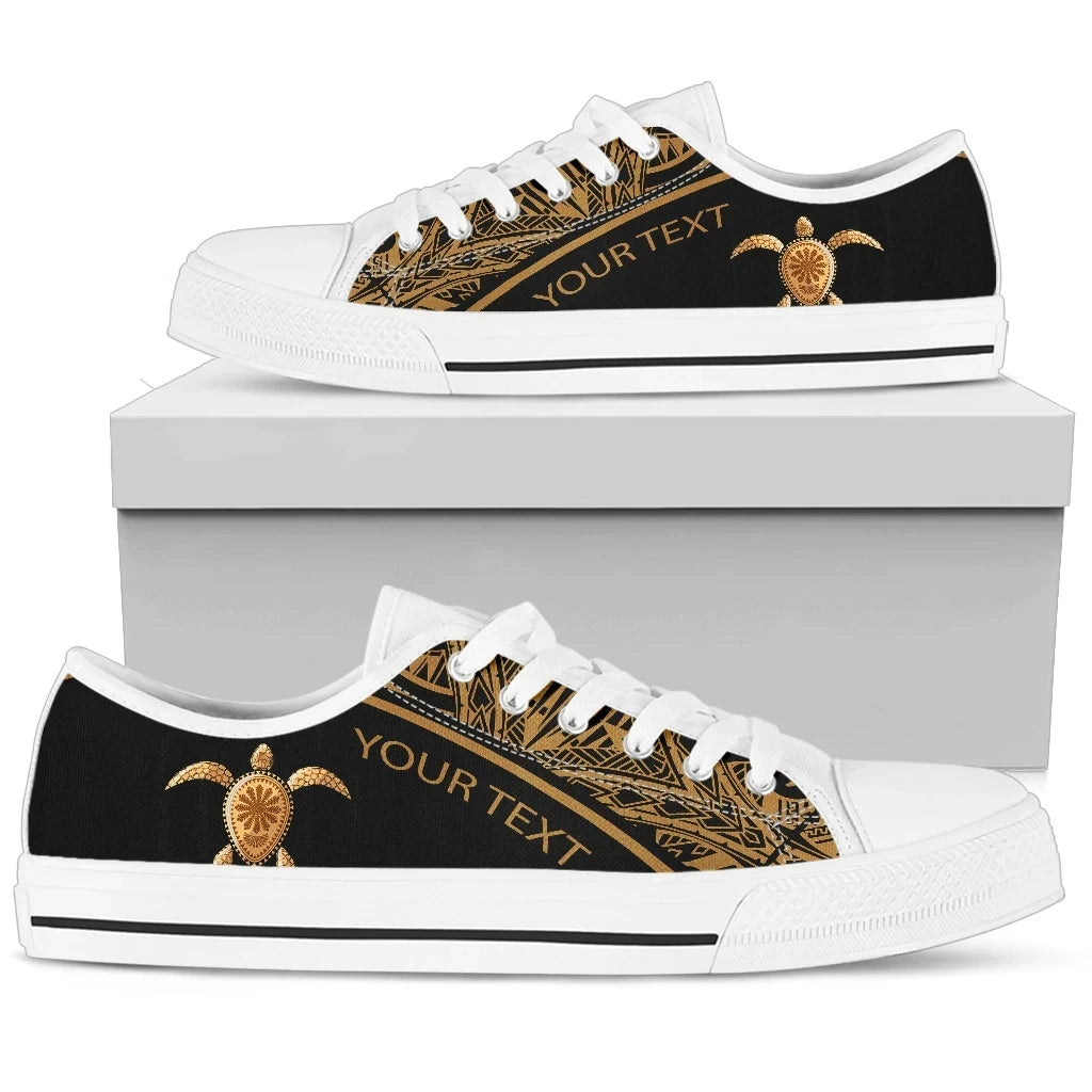 Turtle Personalised Low Top Shoes Polynesian Gold Curve Style Bn12