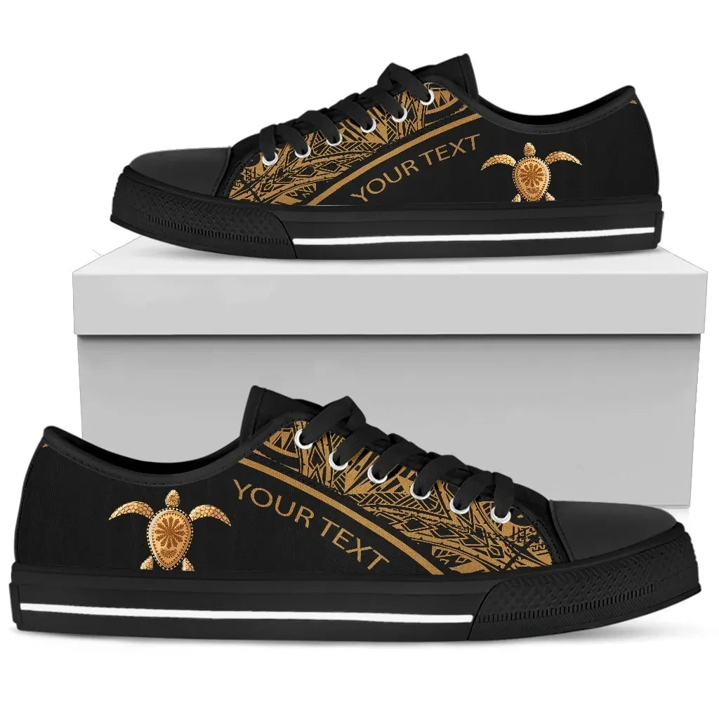 Turtle Personalised Low Top Shoes Polynesian Gold Curve Style Bn12