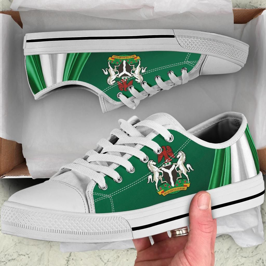 Nigeria Low Top Shoes Nigerian Waving Flag With Coat Of Arms