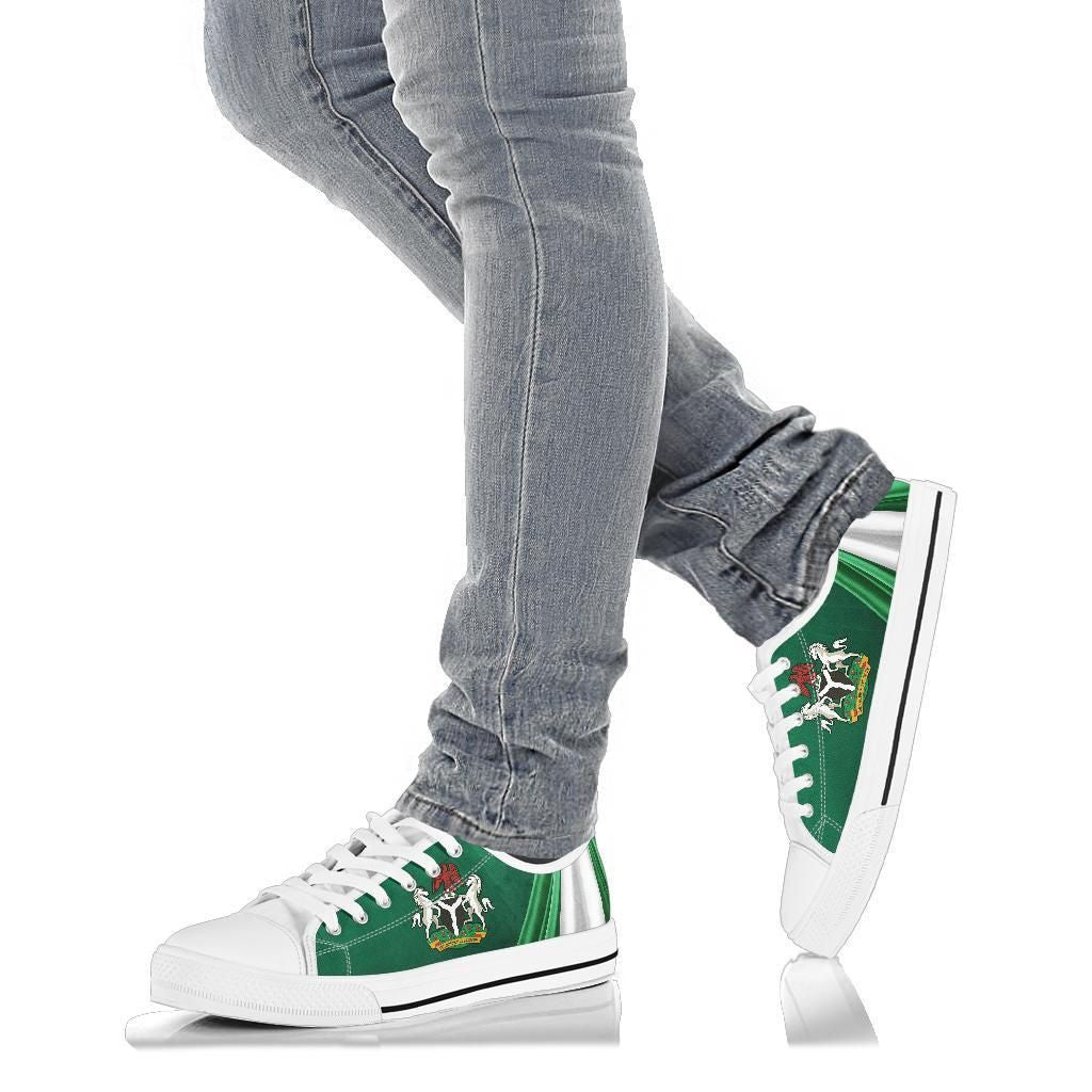 Nigeria Low Top Shoes Nigerian Waving Flag With Coat Of Arms
