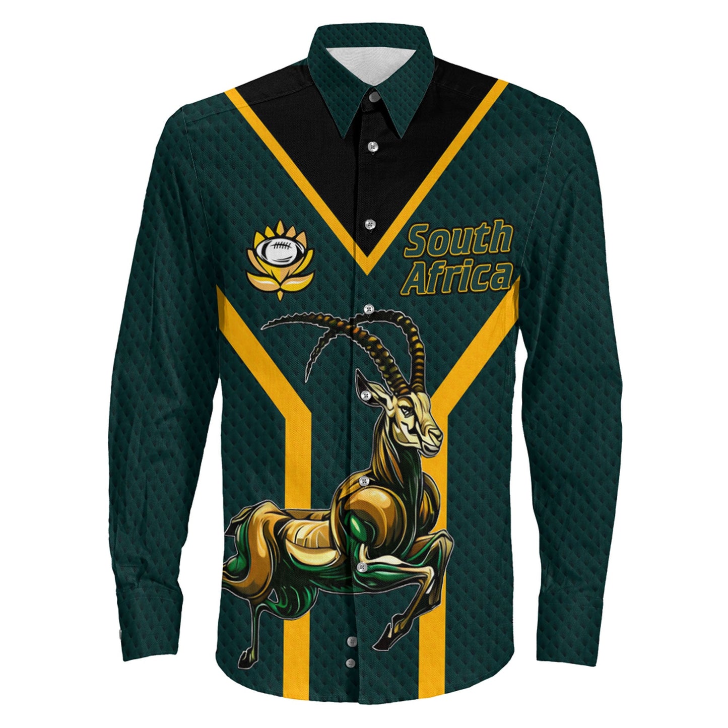 Long Sleeve Button Shirt  Custom South Africa Springboks Rugby