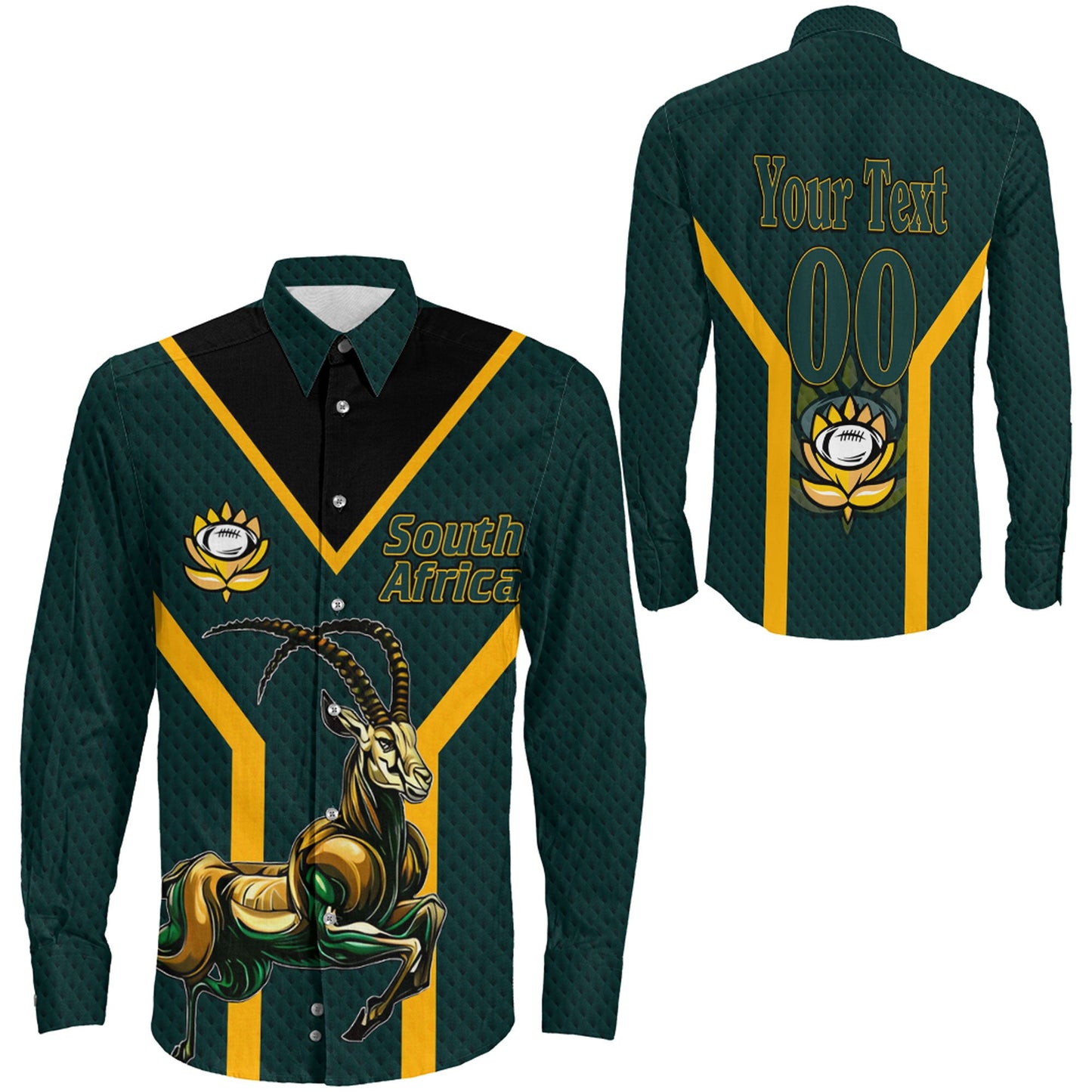 Long Sleeve Button Shirt  Custom South Africa Springboks Rugby