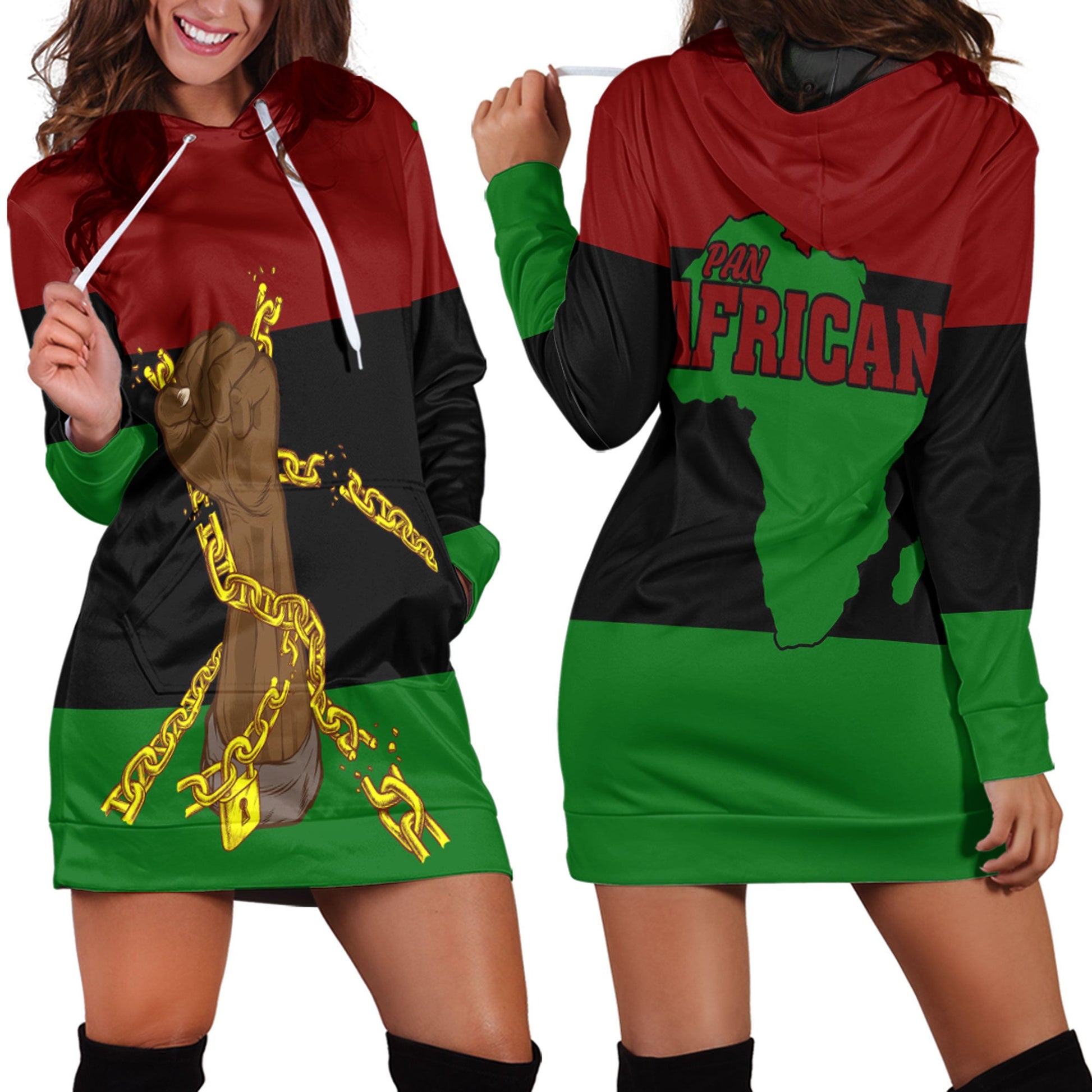 Hoodie Dress Pan African Flag And Black Power