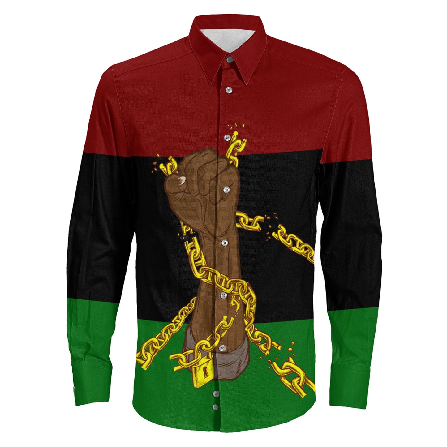 Long Sleeve Button Shirt Pan African Flag And Black Power