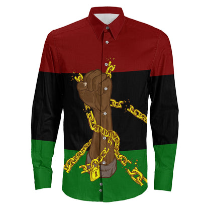 Long Sleeve Button Shirt Pan African Flag And Black Power