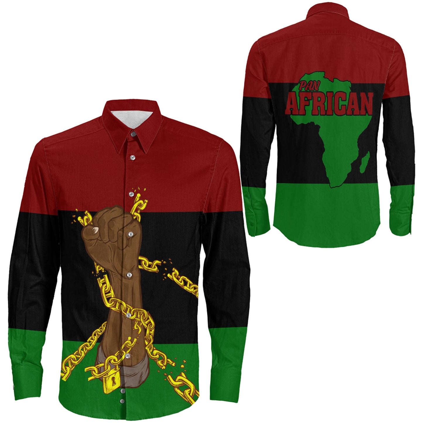 Long Sleeve Button Shirt Pan African Flag And Black Power