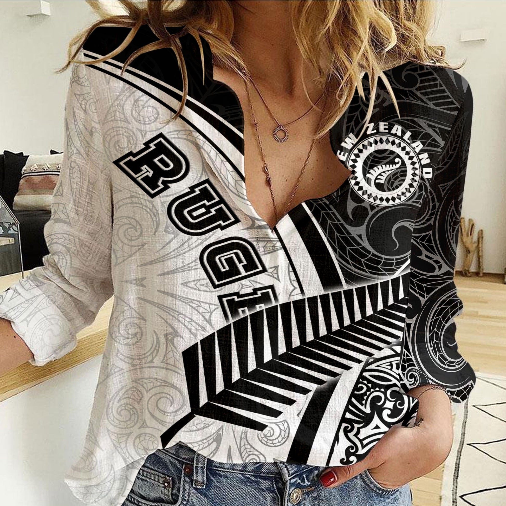 Women Casual Shirt New Zealand Rugby Silver Fern