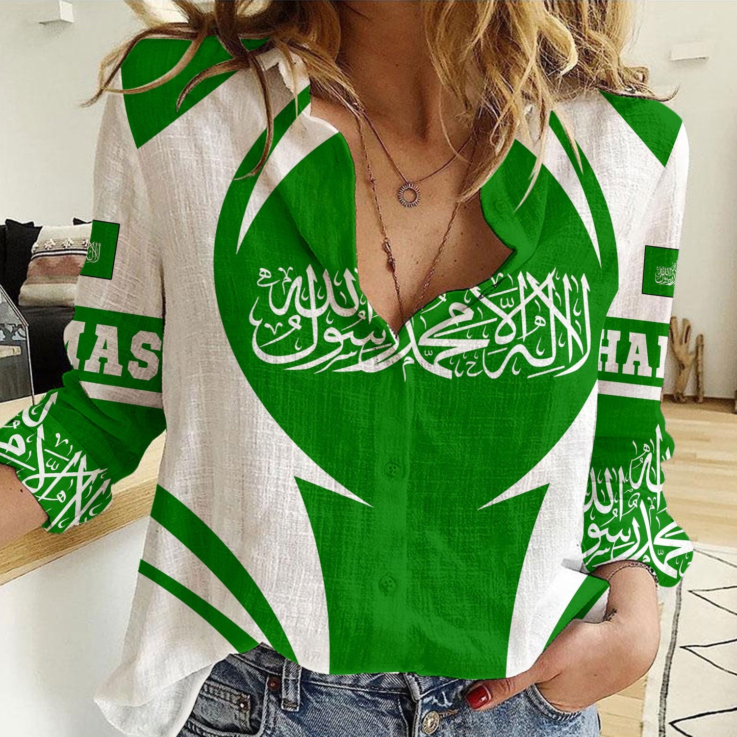 Clothing Hamas Women Casual Shirt Action Flag
