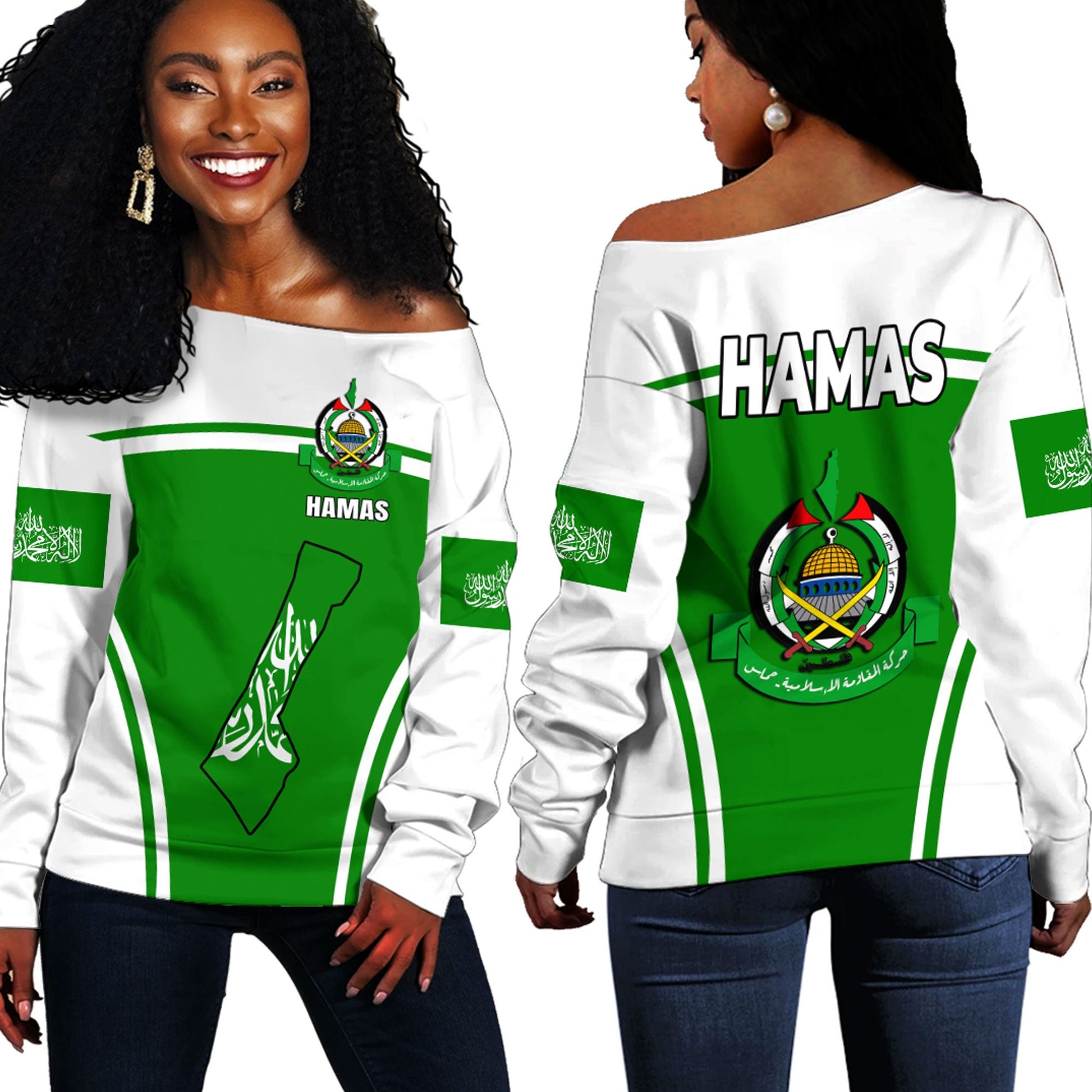 Clothing Hamas Off Shoulder Sweaters Active Flag