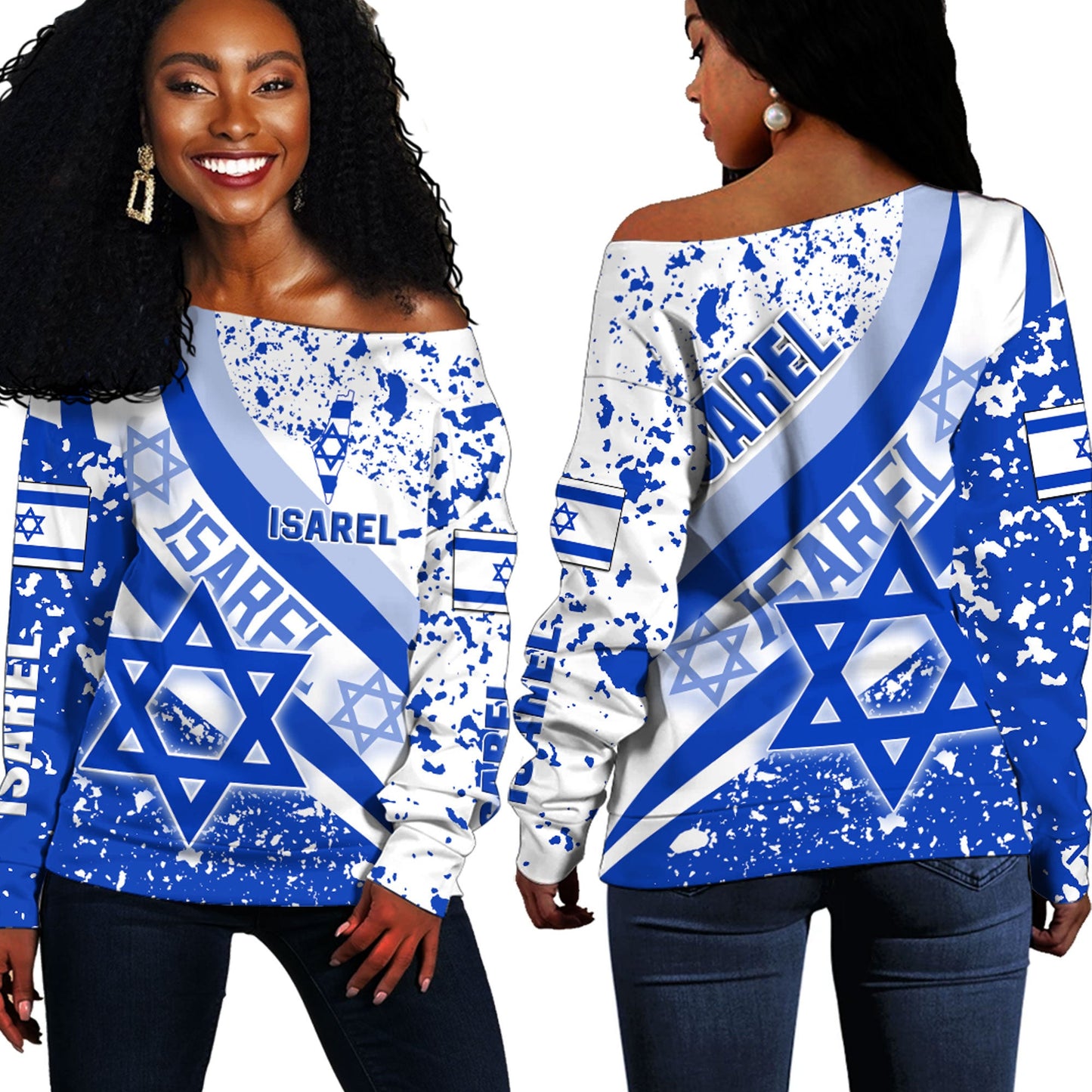 Clothing Isarel Off Shoulder Sweaters Special Flag