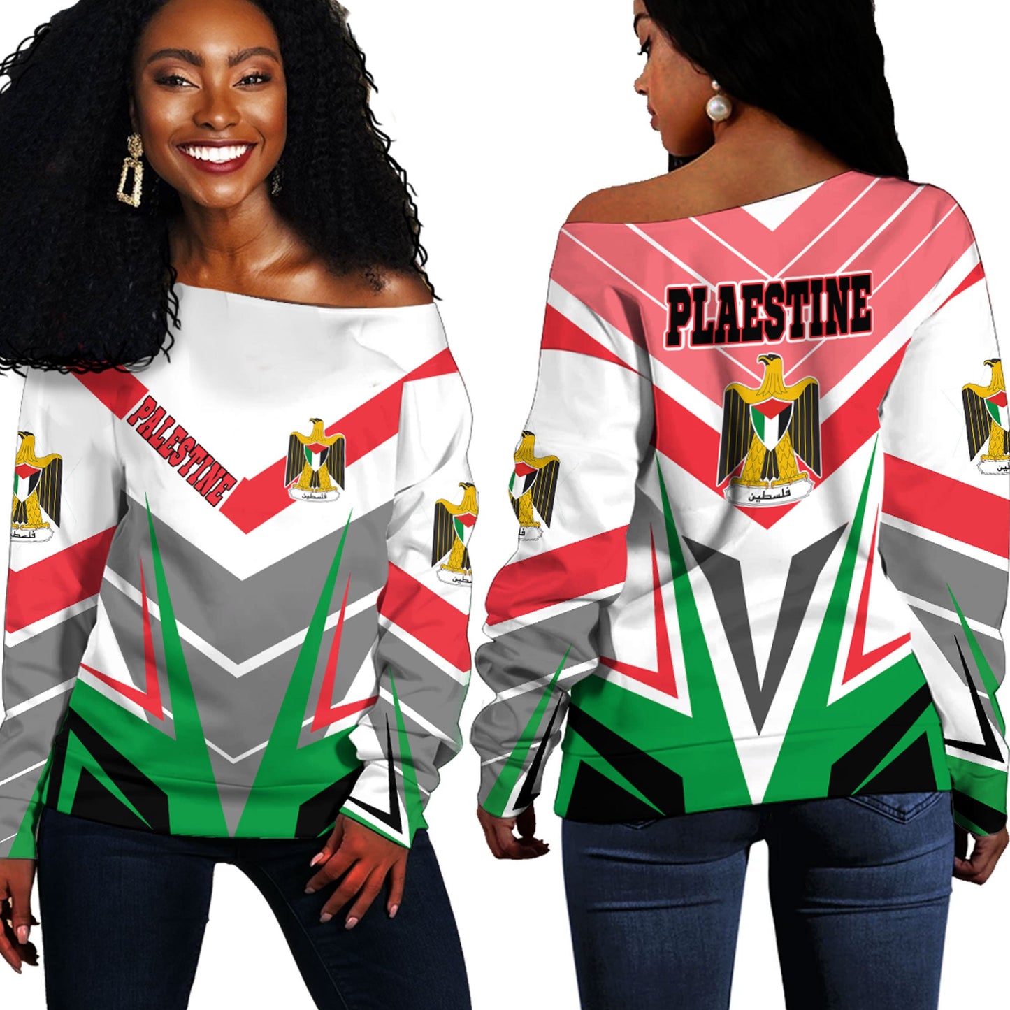 Clothing Palestine Off Shoulder Sweaters Sporty Style