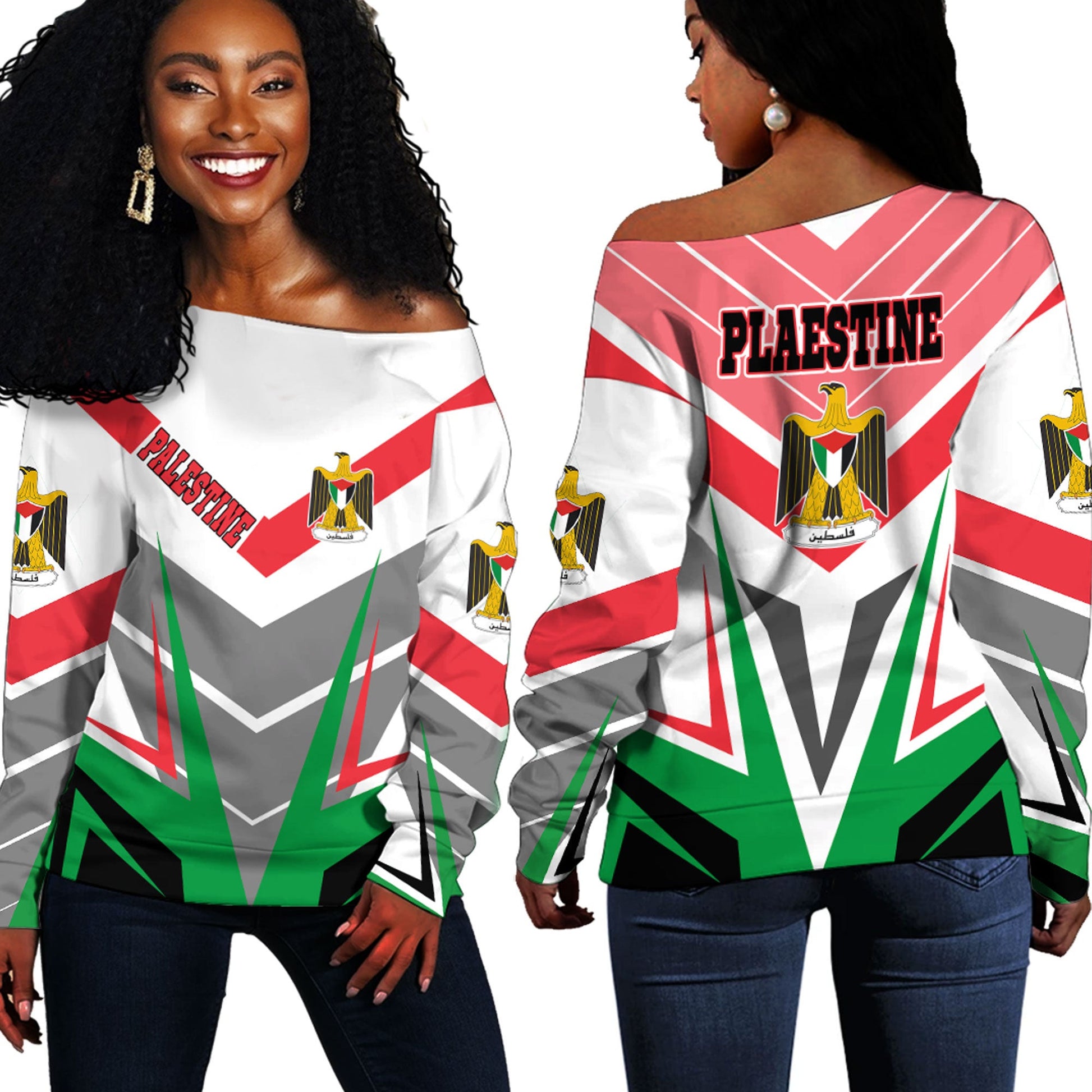 Clothing Palestine Off Shoulder Sweaters Sporty Style