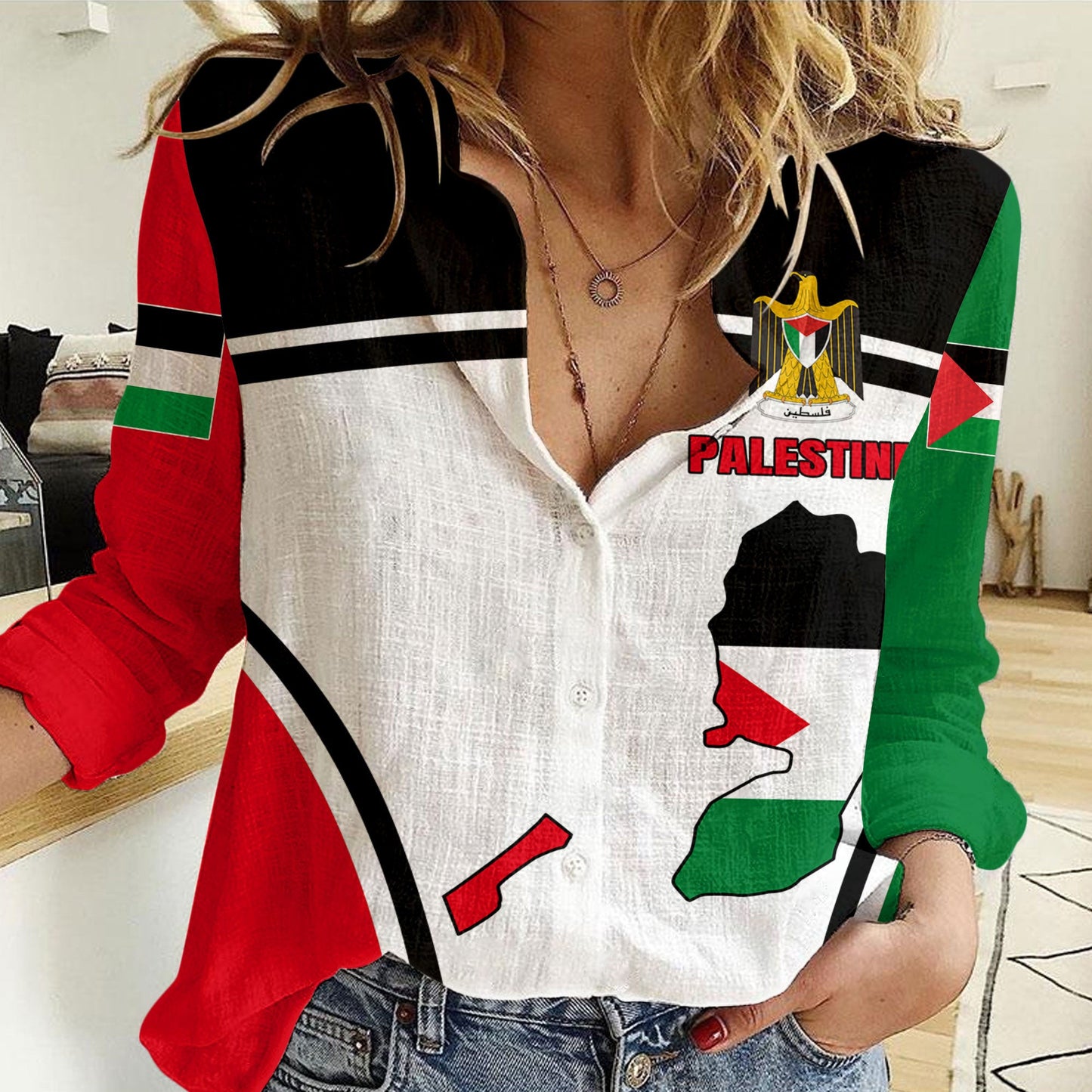 Clothing Palestine Women Casual Shirt Active Flag