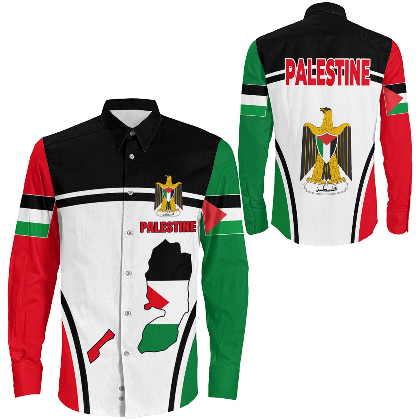 Clothing Palestine Long Sleeve Button Shirt Active Flag