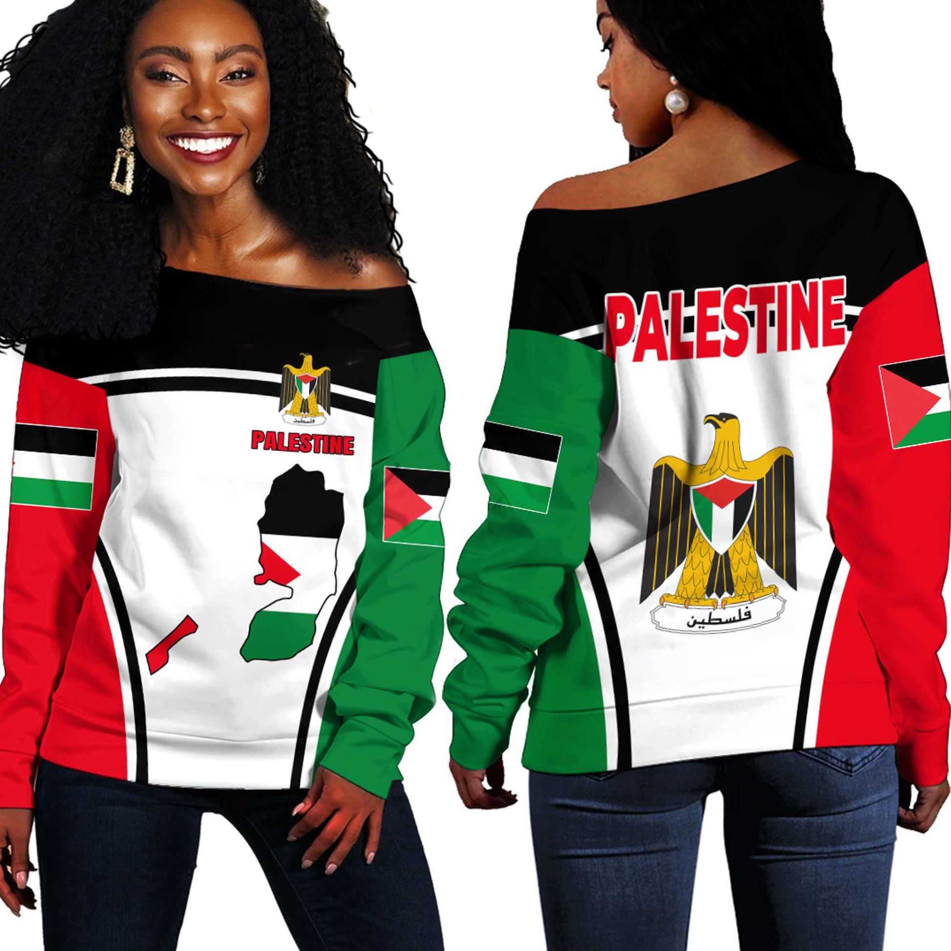 Clothing Palestine Off Shoulder Sweaters Active Flag