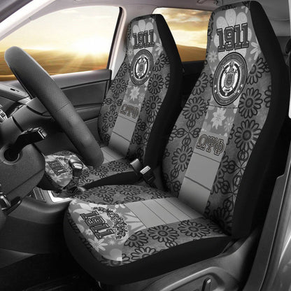 Car Seat Covers Omega Psi Phi Flower Pattern White