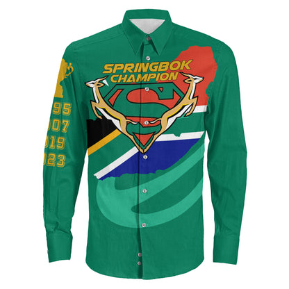 Springboks Clothing 2023 South Africa Rugby Champion Long Sleeve Button Shirt